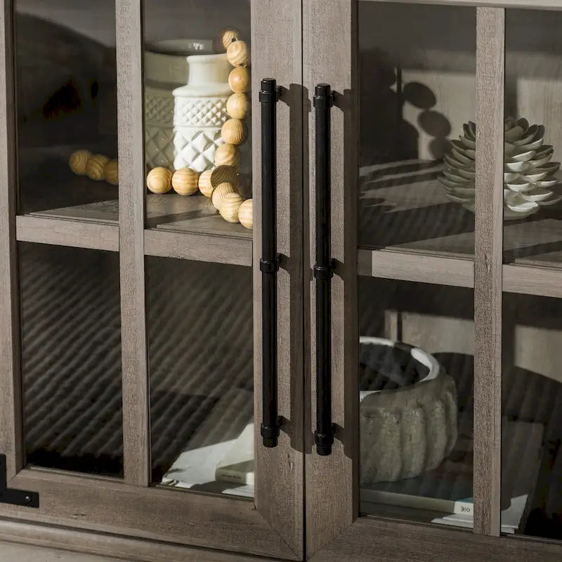 Meuble TV de ferme 4 portes en chêne rustique / gris délavé / blanc brossé