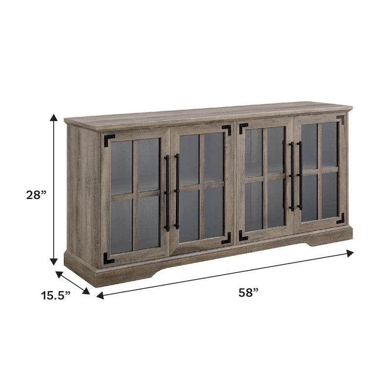 Meuble TV de ferme 4 portes en chêne rustique / gris délavé / blanc brossé