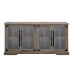 Meuble TV de ferme 4 portes en chêne rustique / gris délavé / blanc brossé