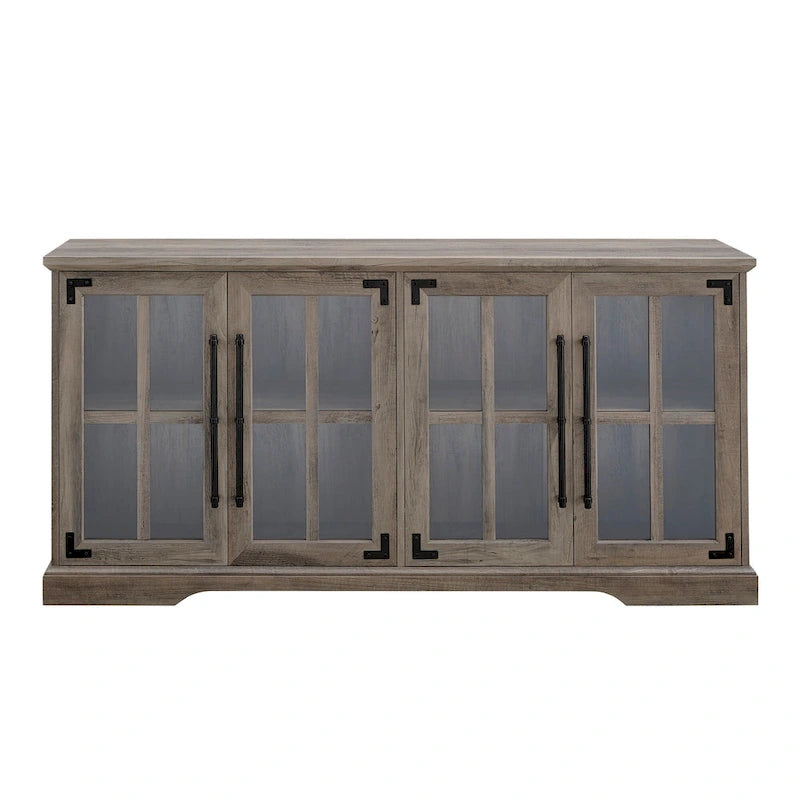 Meuble TV de ferme 4 portes en chêne rustique / gris délavé / blanc brossé