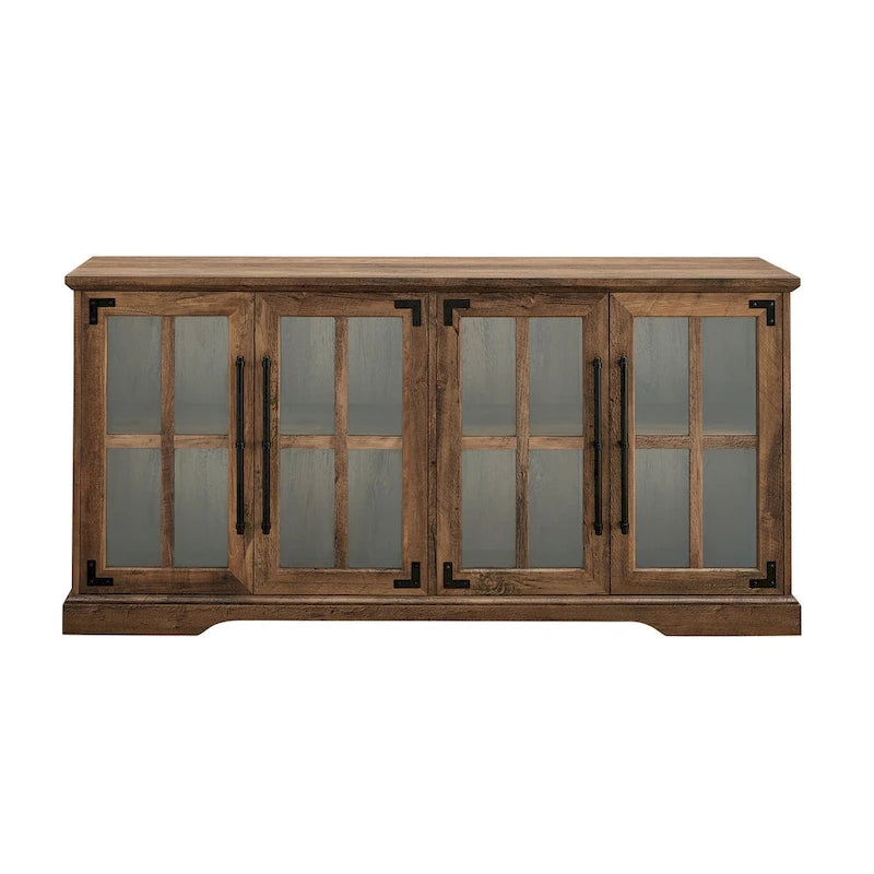 Meuble TV de ferme 4 portes en chêne rustique / gris délavé / blanc brossé