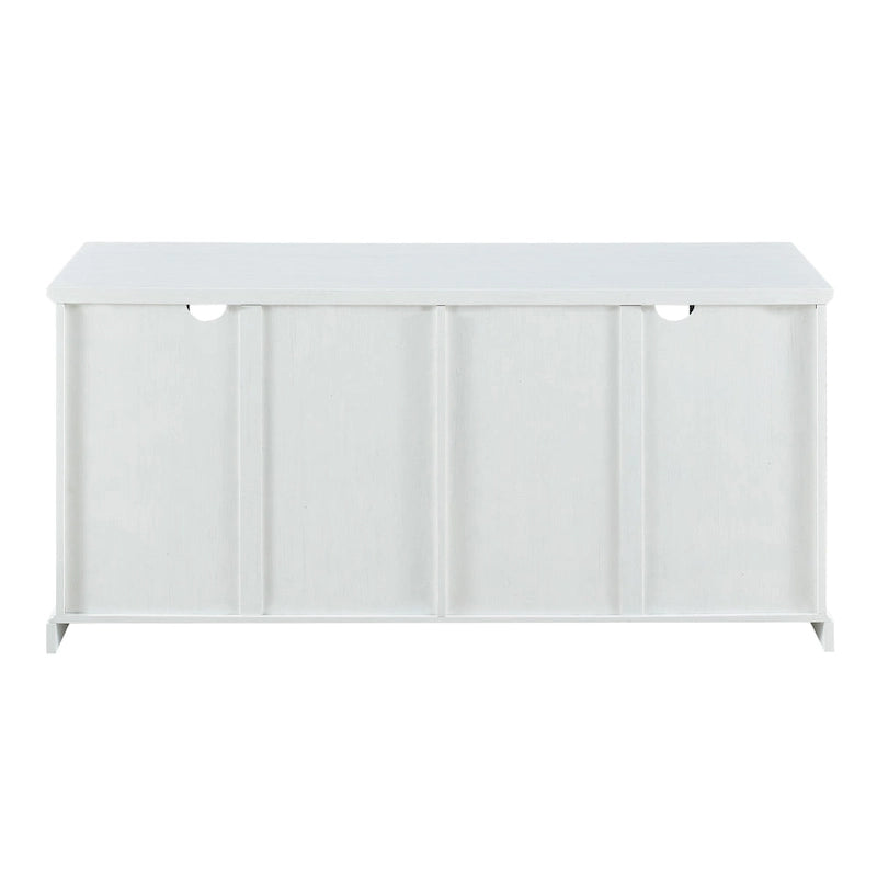 Meuble TV de ferme 4 portes en chêne rustique / gris délavé / blanc brossé