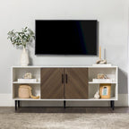 Meuble TV 58", Blanc/Noir et Frêne Assemblé, 2 portes, Convient aux TV jusqu'à 65"