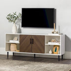 Meuble TV 58", Blanc/Noir et Frêne Assemblé, 2 portes, Convient aux TV jusqu'à 65"