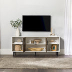 Meuble TV 58", Blanc/Noir et Frêne Assemblé, 2 portes, Convient aux TV jusqu'à 65"