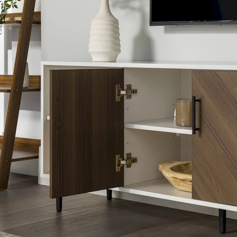 Meuble TV 58", Blanc/Noir et Frêne Assemblé, 2 portes, Convient aux TV jusqu'à 65"