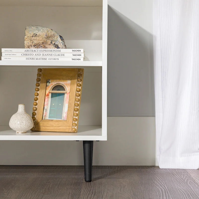 Meuble TV 58", Blanc/Noir et Frêne Assemblé, 2 portes, Convient aux TV jusqu'à 65"