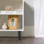Meuble TV 58", Blanc/Noir et Frêne Assemblé, 2 portes, Convient aux TV jusqu'à 65"