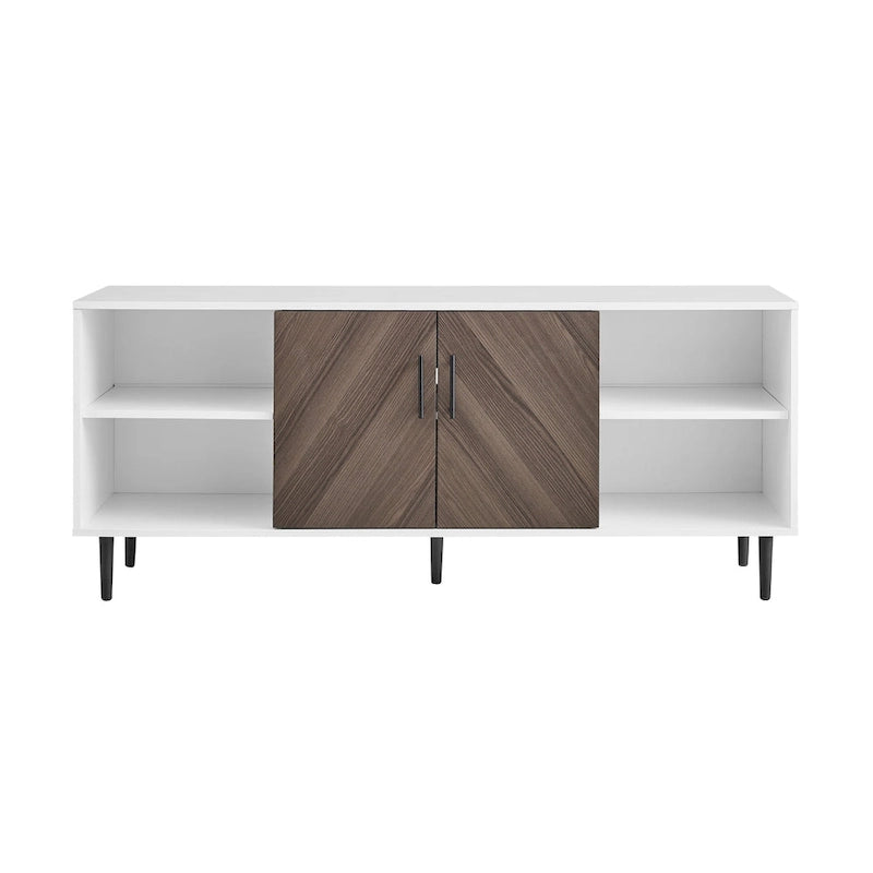 Meuble TV 58", Blanc/Noir et Frêne Assemblé, 2 portes, Convient aux TV jusqu'à 65"