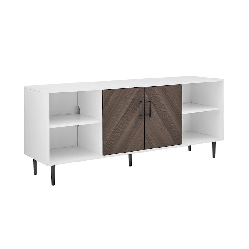Meuble TV 58", Blanc/Noir et Frêne Assemblé, 2 portes, Convient aux TV jusqu'à 65"