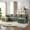Canapé sectionnel modulaire vert en velours côtelé avec rangement, 6 pièces