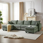 Canapé sectionnel modulaire vert en velours côtelé avec rangement, 6 pièces