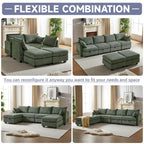 Canapé sectionnel modulaire vert en velours côtelé avec rangement, 6 pièces