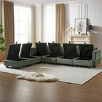Canapé sectionnel modulaire vert en velours côtelé avec rangement, 6 pièces