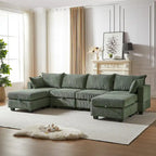 Canapé sectionnel modulaire vert en velours côtelé avec rangement, 6 pièces