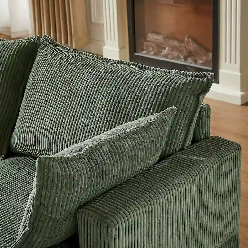 Canapé sectionnel modulaire vert en velours côtelé avec rangement, 6 pièces