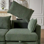 Canapé sectionnel modulaire vert en velours côtelé avec rangement, 6 pièces