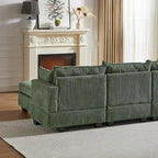 Canapé sectionnel modulaire vert en velours côtelé avec rangement, 6 pièces