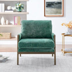 Fauteuil vert velours avec cadre en bois d'hévéa, une place
