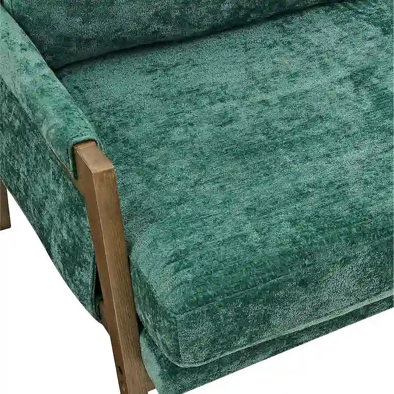 Fauteuil vert velours avec cadre en bois d'hévéa, une place