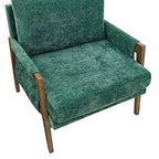 Fauteuil vert velours avec cadre en bois d'hévéa, une place