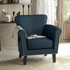 Fauteuil club capitonné bleu marine avec garniture cloutée – Siège unique