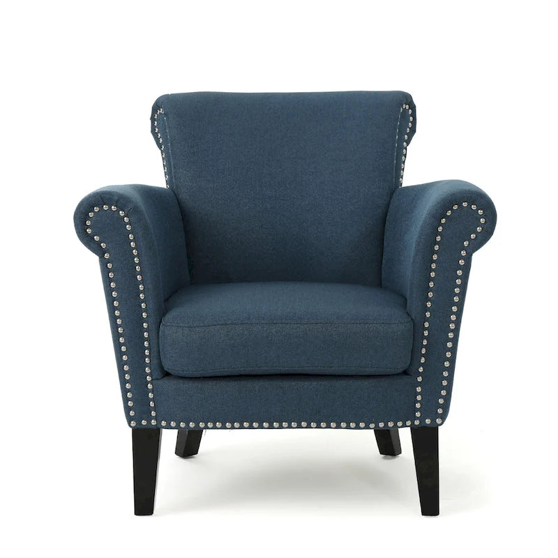 Fauteuil club capitonné bleu marine avec garniture cloutée – Siège unique