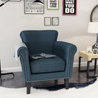 Fauteuil club capitonné bleu marine avec garniture cloutée – Siège unique