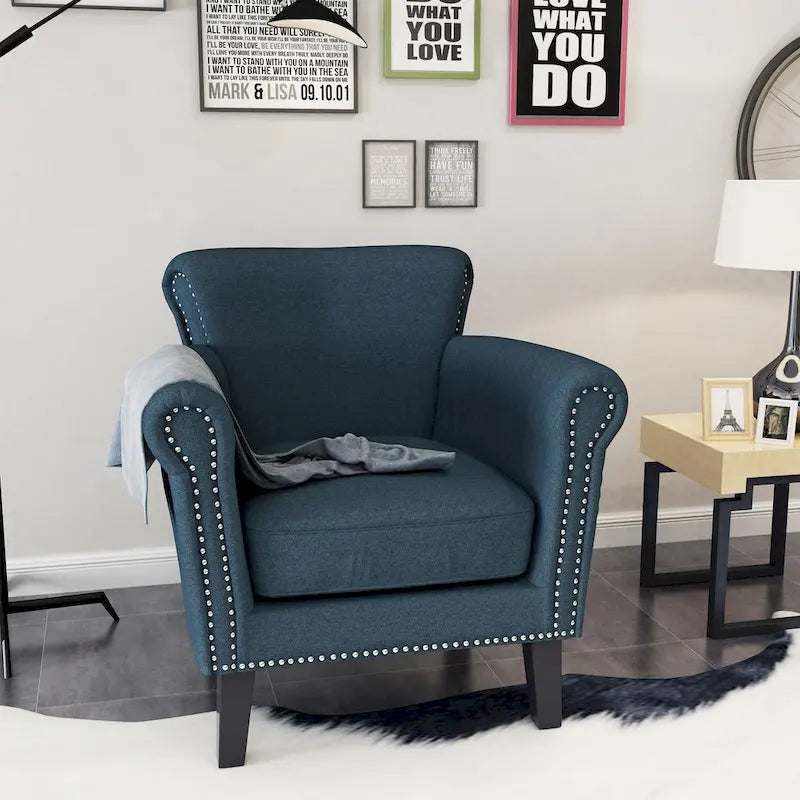Fauteuil club capitonné bleu marine avec garniture cloutée – Siège unique