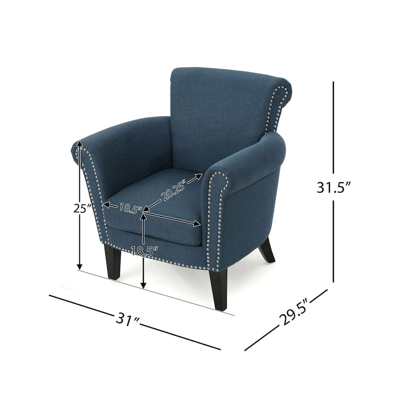 Fauteuil club capitonné bleu marine avec garniture cloutée – Siège unique