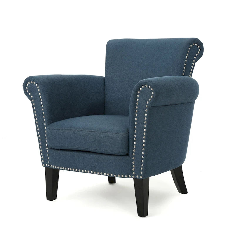 Fauteuil club capitonné bleu marine avec garniture cloutée – Siège unique