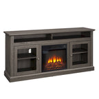Meuble TV foyer électrique de 152 cm, gris pierre / marron / noir + noyer foncé, pour une pièce, compatible avec les téléviseurs jusqu'à 65 pouces