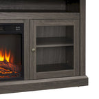 Meuble TV foyer électrique de 152 cm, gris pierre / marron / noir + noyer foncé, pour une pièce, compatible avec les téléviseurs jusqu'à 65 pouces