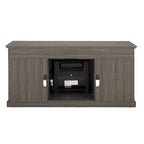 Meuble TV foyer électrique de 152 cm, gris pierre / marron / noir + noyer foncé, pour une pièce, compatible avec les téléviseurs jusqu'à 65 pouces