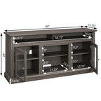 Meuble TV foyer électrique de 152 cm, gris pierre / marron / noir + noyer foncé, pour une pièce, compatible avec les téléviseurs jusqu'à 65 pouces