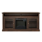 Meuble TV foyer électrique de 152 cm, gris pierre / marron / noir + noyer foncé, pour une pièce, compatible avec les téléviseurs jusqu'à 65 pouces
