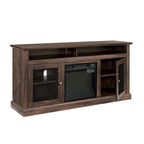 Meuble TV foyer électrique de 152 cm, gris pierre / marron / noir + noyer foncé, pour une pièce, compatible avec les téléviseurs jusqu'à 65 pouces