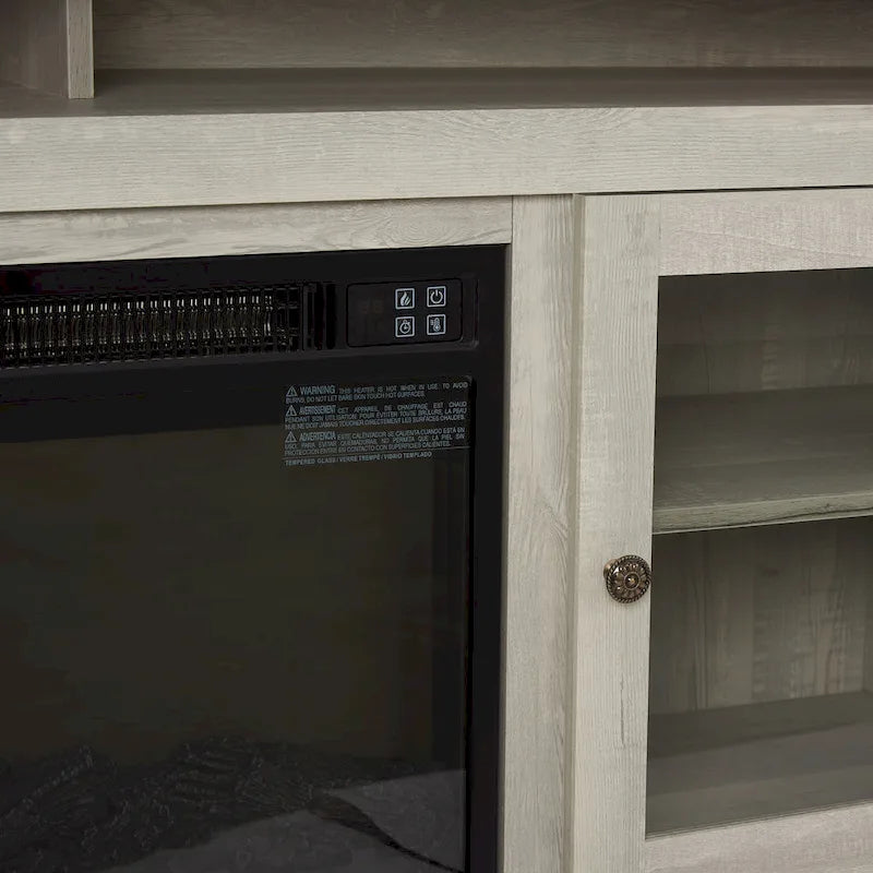 Meuble TV foyer électrique de 152 cm, gris pierre / marron / noir + noyer foncé, pour une pièce, compatible avec les téléviseurs jusqu'à 65 pouces