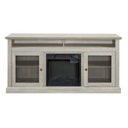 Meuble TV foyer électrique de 152 cm, gris pierre / marron / noir + noyer foncé, pour une pièce, compatible avec les téléviseurs jusqu'à 65 pouces