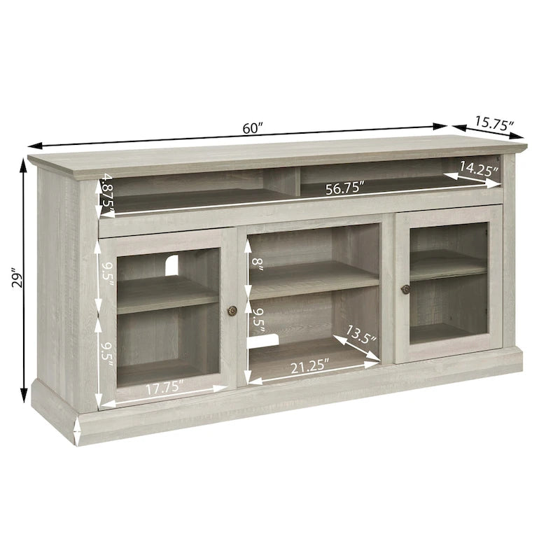 Meuble TV foyer électrique de 152 cm, gris pierre / marron / noir + noyer foncé, pour une pièce, compatible avec les téléviseurs jusqu'à 65 pouces