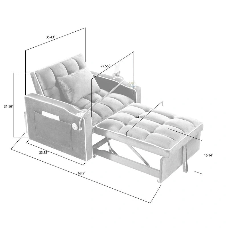 Fauteuil-lit dépliant réglable noir/gris, une place