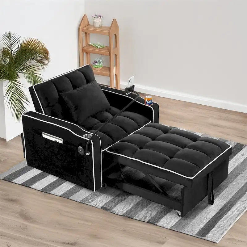 Fauteuil-lit dépliant réglable noir/gris, une place