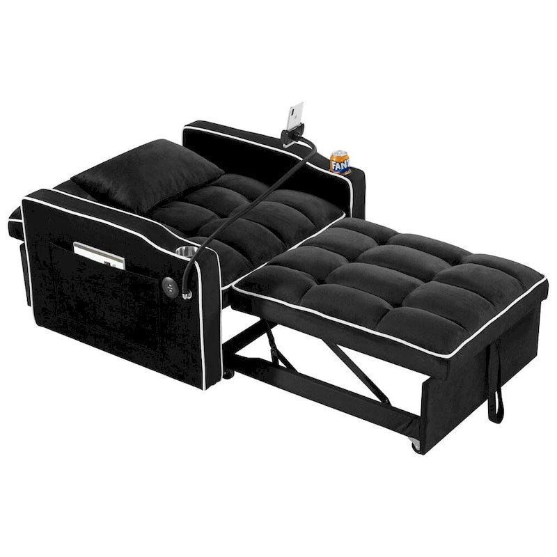 Fauteuil-lit dépliant réglable noir/gris, une place
