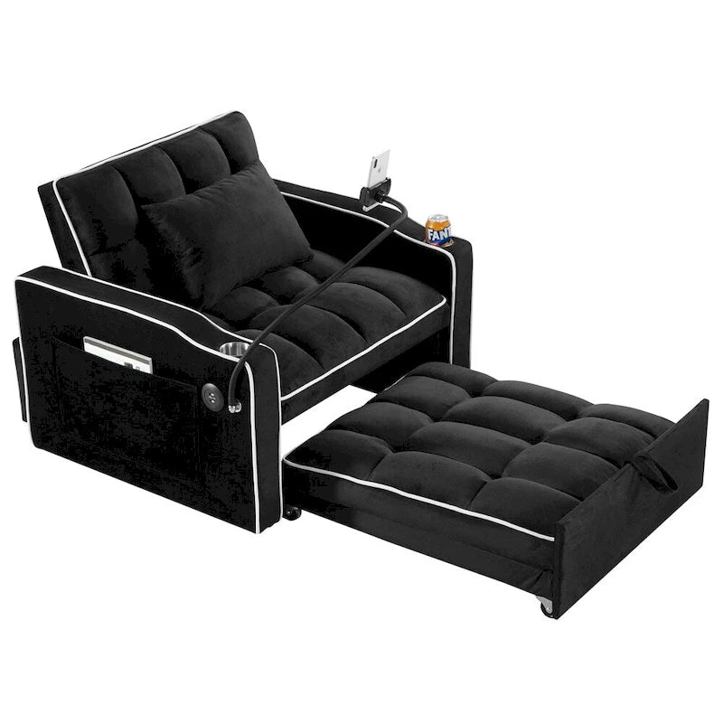 Fauteuil-lit dépliant réglable noir/gris, une place