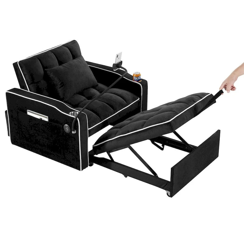 Fauteuil-lit dépliant réglable noir/gris, une place
