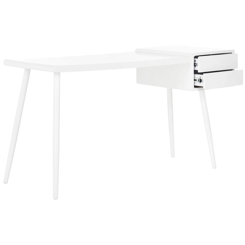 Bureau blanc mat de style Mid-Century à 2 tiroirs pour 1 personne