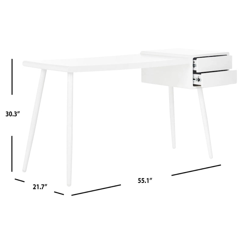 Bureau blanc mat de style Mid-Century à 2 tiroirs pour 1 personne