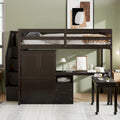 Lit mezzanine double avec escalier, bureau et armoire – 1 personne – Espresso/Gris/Blanc
