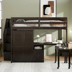 Lit mezzanine double avec escalier, bureau et armoire – 1 personne – Espresso/Gris/Blanc
