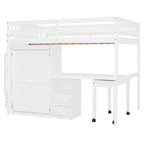 Lit mezzanine double avec escalier, bureau et armoire – 1 personne – Espresso/Gris/Blanc